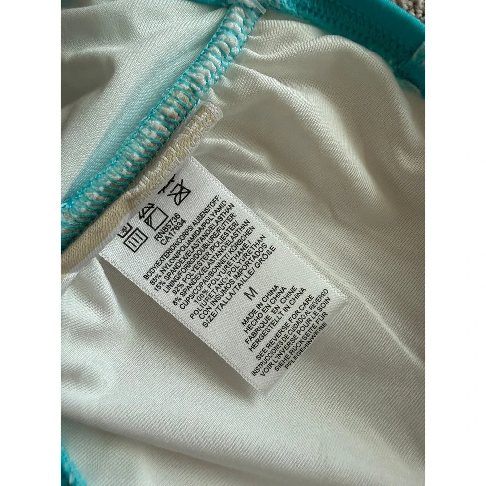 Michael Kors Bandeau Bikini Top Womens M Turquoise NWT Zip Front Tie Dye MM4J474